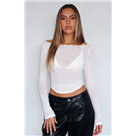 欧美澳ins小众辣妹y2k全网纱透视大领船领长袖T恤tee上衣深灰色