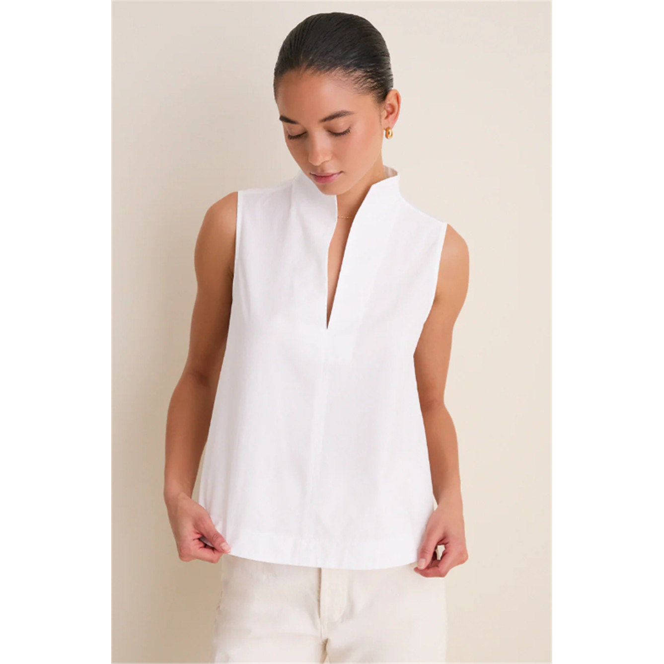 欧美小众100美金ins简约法式复古老钱纯棉立领无袖背心衬衫黑白