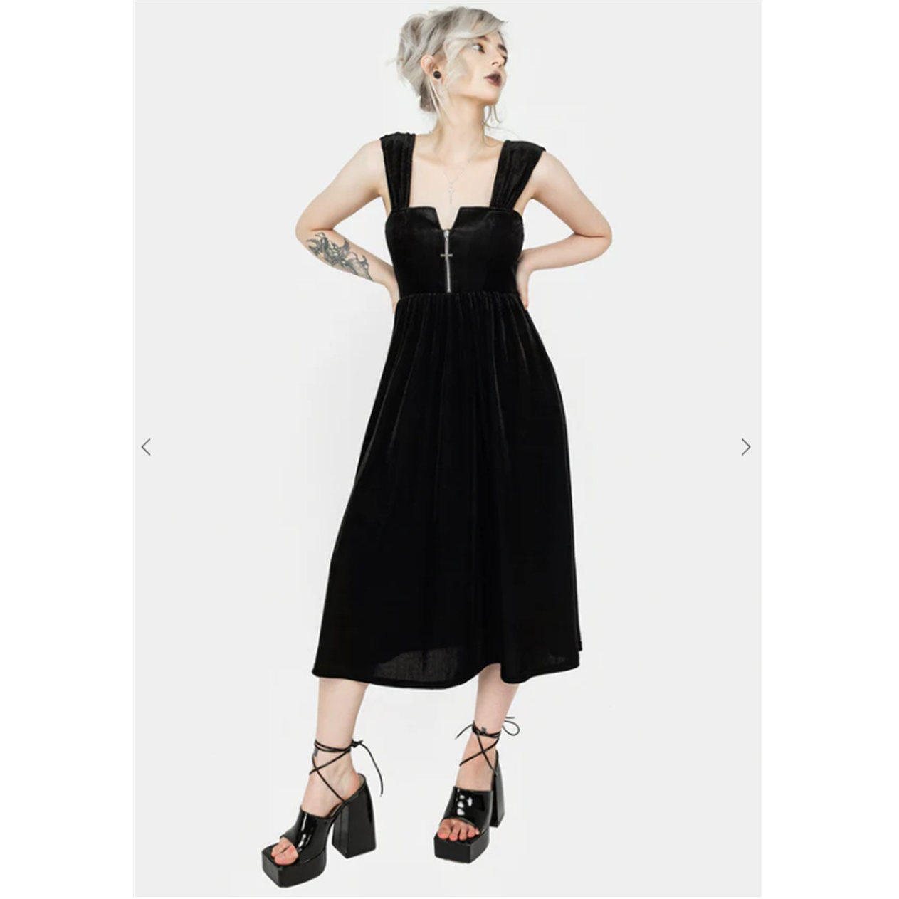 英国小众哥特亚文化ins暗黑辣妹复古方领条绒收腰背心连衣裙中长