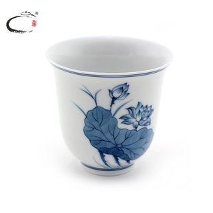 京德贵和祥手绘青花荷花西施杯景德镇功夫茶具陶瓷大茶杯主人杯子