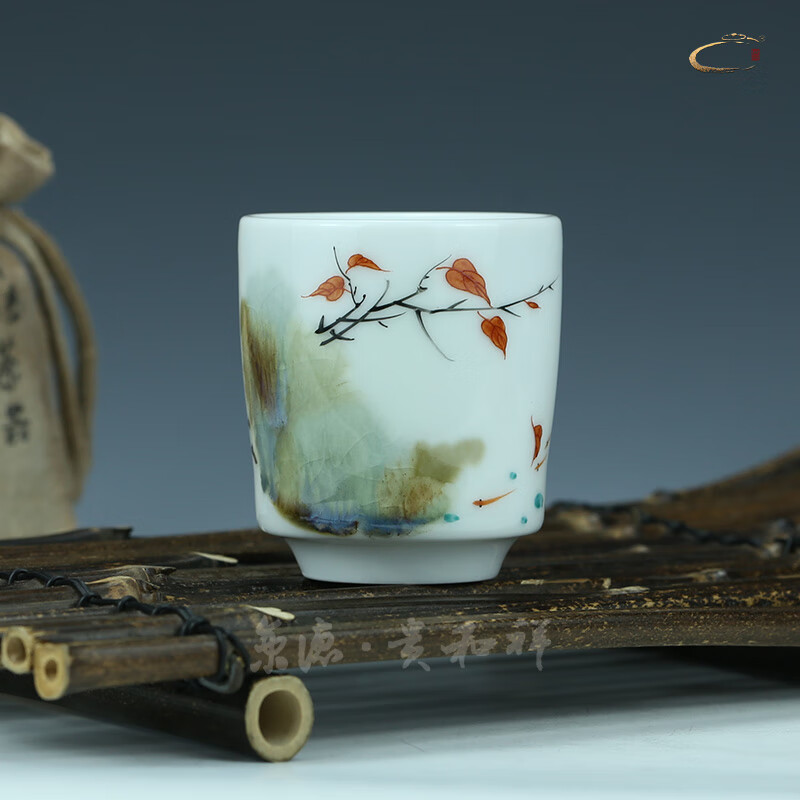 京德贵和祥窑变红叶高杯4#秋思景德镇陶瓷手绘功夫茶杯主人杯专用