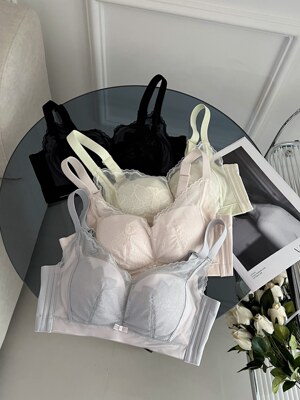 新款小胸聚拢舒适内衣四分之三杯型桑蚕丝莫代尔蕾丝花边文胸胸罩