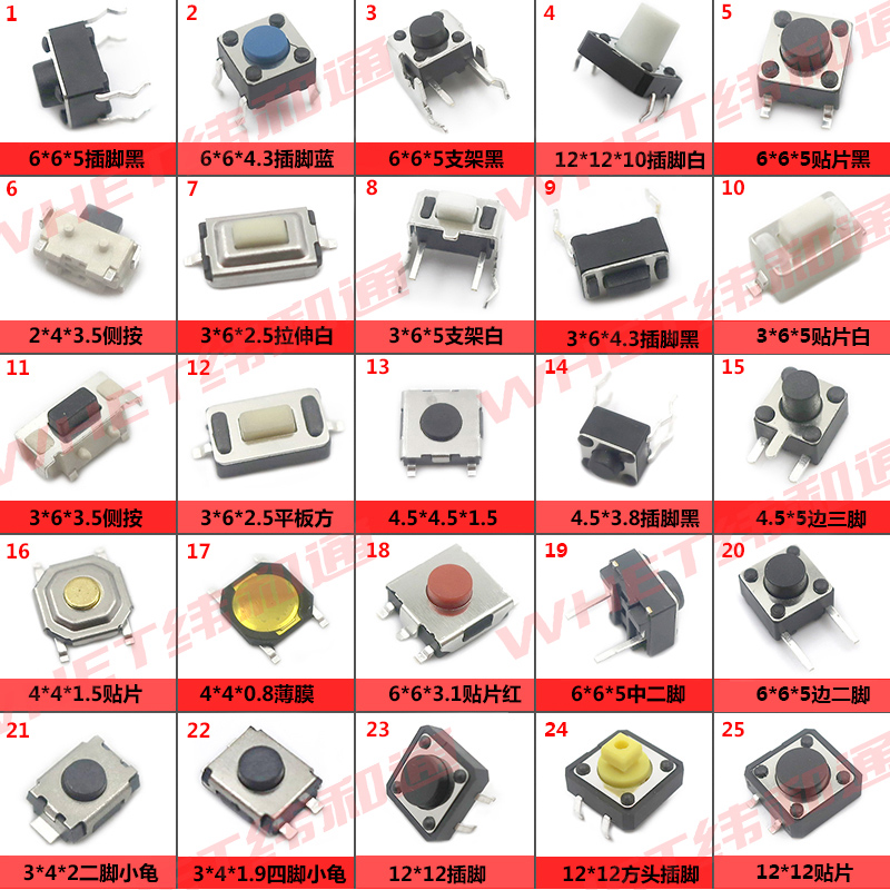 Çá´¥¿ª¹Ø°ü С°´¼ü¿ª¹ØÎ¢¶¯¿ª¹Ø°ü2*4 3*6 4*4°´Å¥6x6¹²25ÖÖ125¸ö