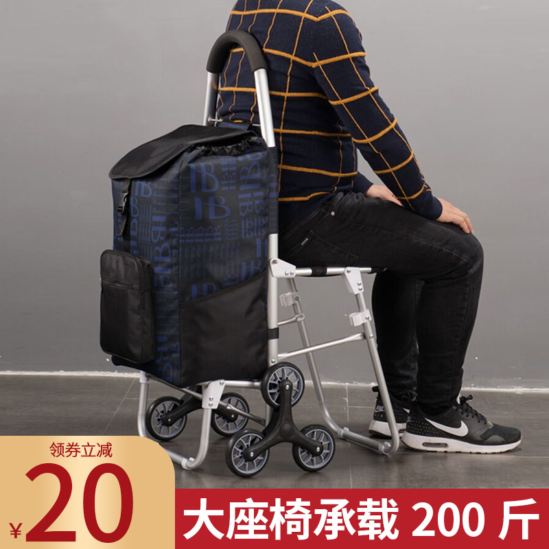 夏日带凳老人手推拉杆便携购物车
