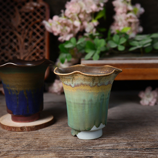 【上新】复古中号万象细闪陶瓷多肉花盆高桩手工盆盆简约百搭玉露