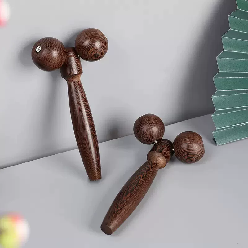 鸡翅木双球提拉脸部手动滚轮按摩器面部腿部全身按摩球美容棒