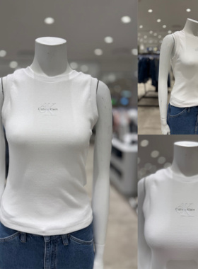CKJeans韩专柜直邮25年女士打底小标修身弹力圆领无袖背心47AB800