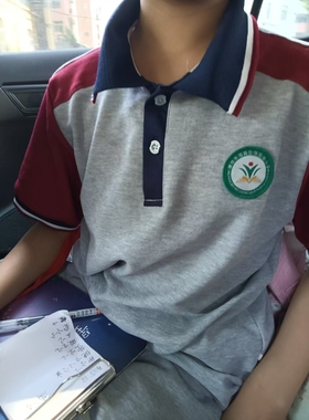 夏季灰色拼接红色短袖运动休闲上衣拼接学生校服T恤