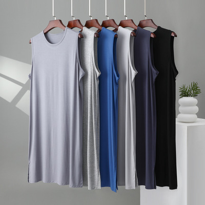 夏季男士圆领宽松背心裙夏季莫代尔休闲开叉家居裙大码舒适睡裙