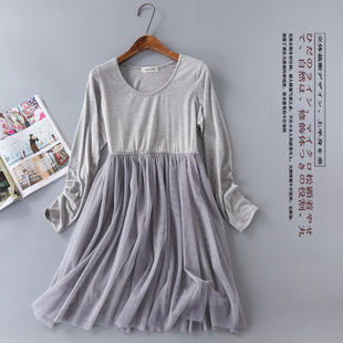 秋冬款莫代尔双层网纱裙韩版高腰蕾丝裙内搭长裙长袖打底连衣裙