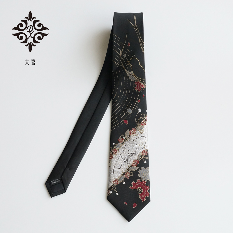 大喜原创【安徒生童话.夜莺】烫金烫银版JKDK黑色领带学院风轻奢,服饰配件/皮带/帽子/围巾,领带,淘宝优惠券,粉丝福利购,淘宝优惠卷