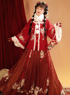 女秋冬季拜年汉服古风套装马面袄