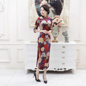 女装 大码 连衣裙宴会演出服表演 丝绒妈妈装 直销秋冬改良旗袍长款