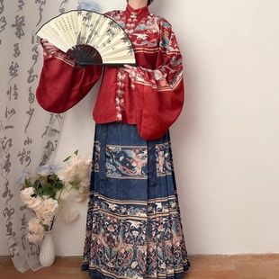 女明制立领对襟短衫琵琶袖一片式汉元素马面裙汉服秋冬凤来仪古装