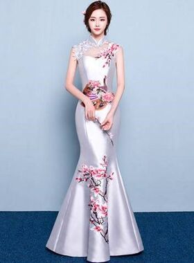 修身敬酒服复古中式婚纱旗袍长裙
