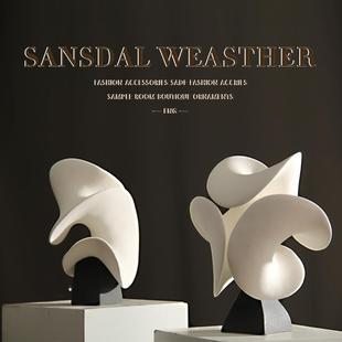 现代简约手工陶瓷黑白创意旋转扭曲花器摆件桌面客厅酒店样板间