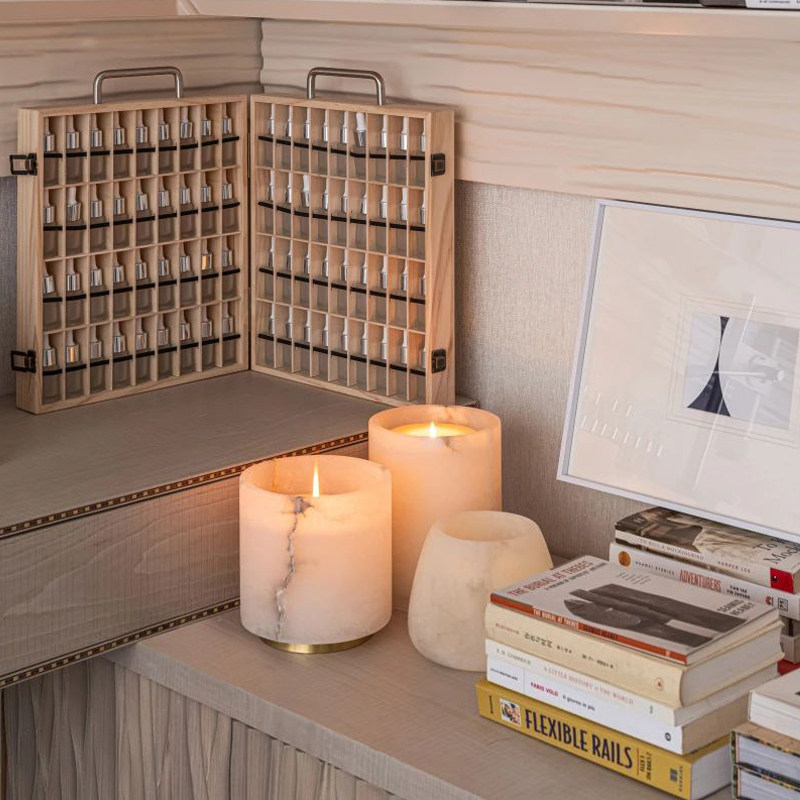 大理石云石蜡烛杯香薰样板房书桌书架书柜假书花艺装饰画组合摆件