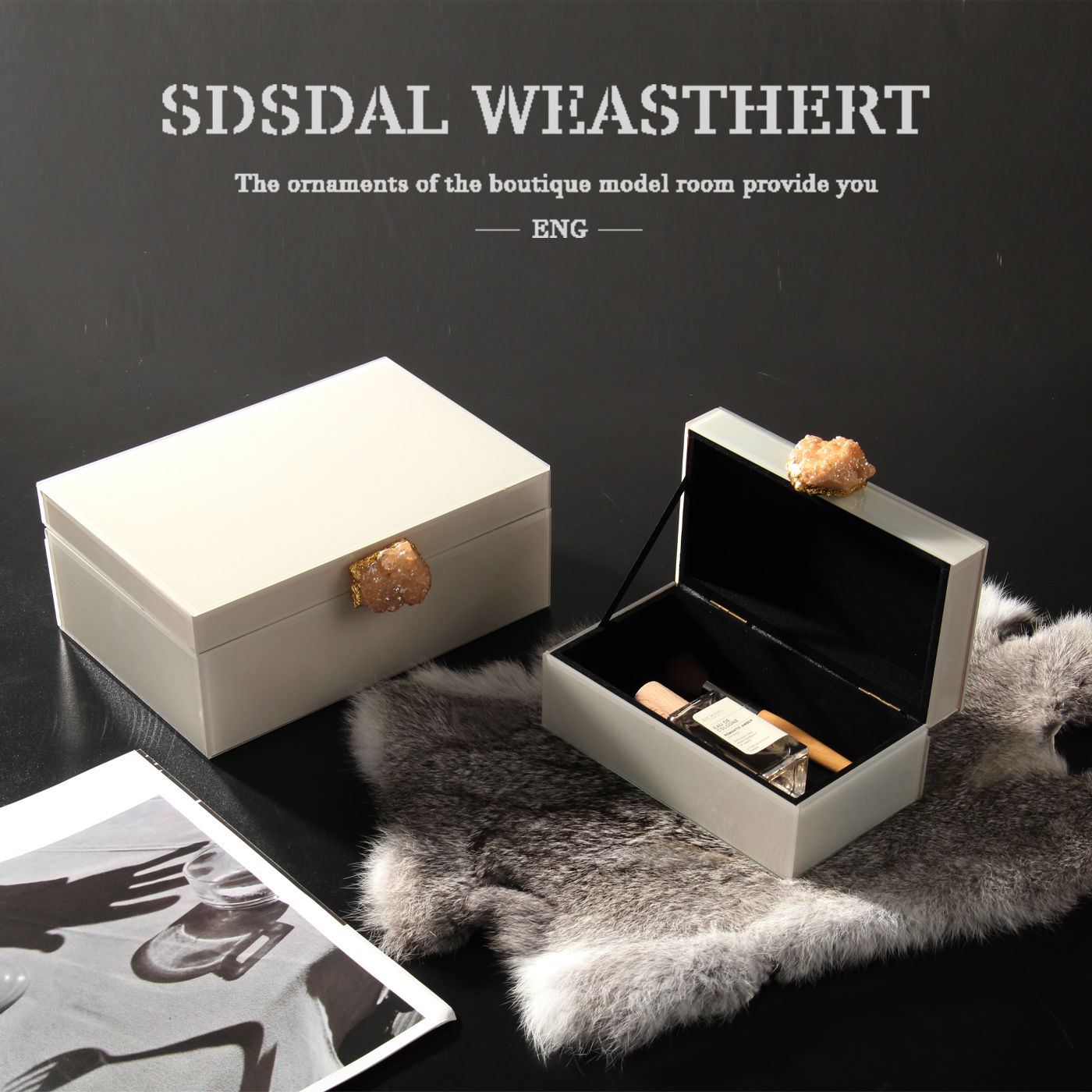 现代奢华珠宝盒首饰盒收纳盒样板间床头柜梳妆台衣帽间软装摆件