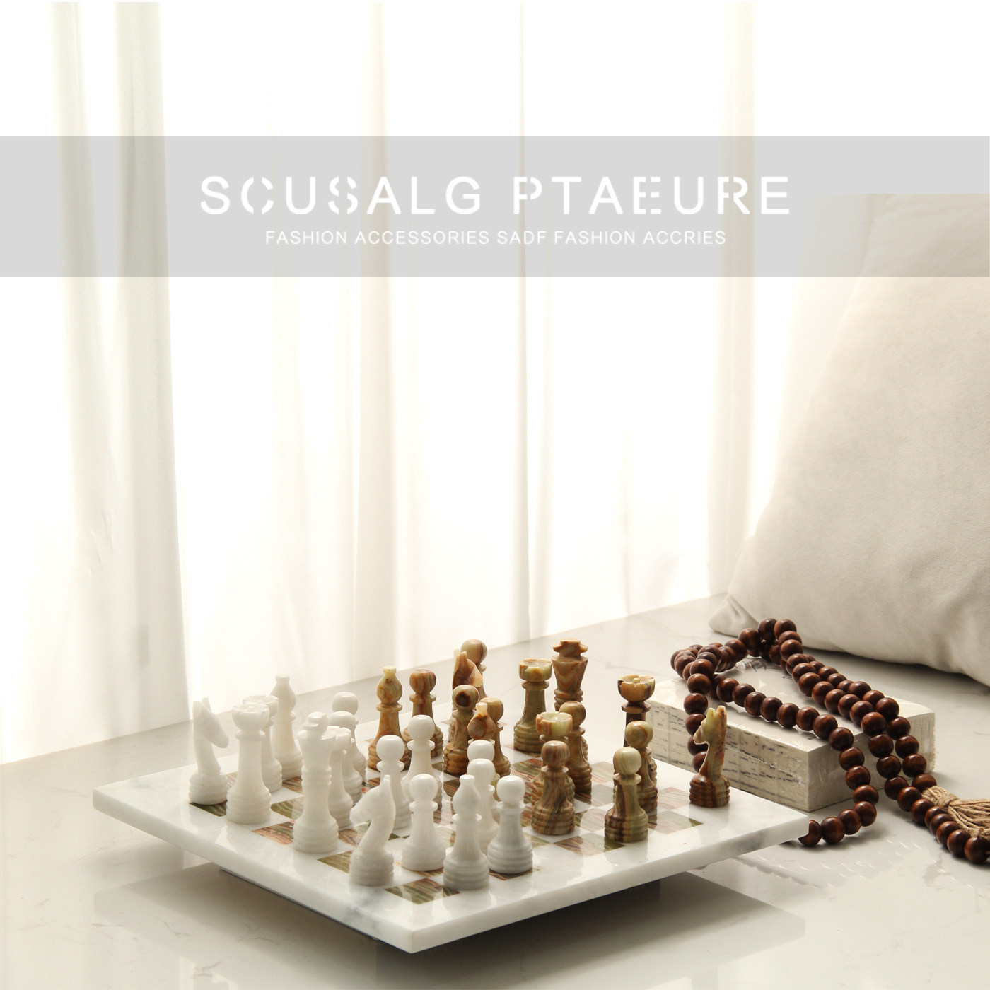 天然大理石国际象棋棋盘卧室飘窗书房装饰摆件儿童房亲子互动玩具