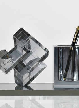 高档水晶笔筒组合装饰摆件