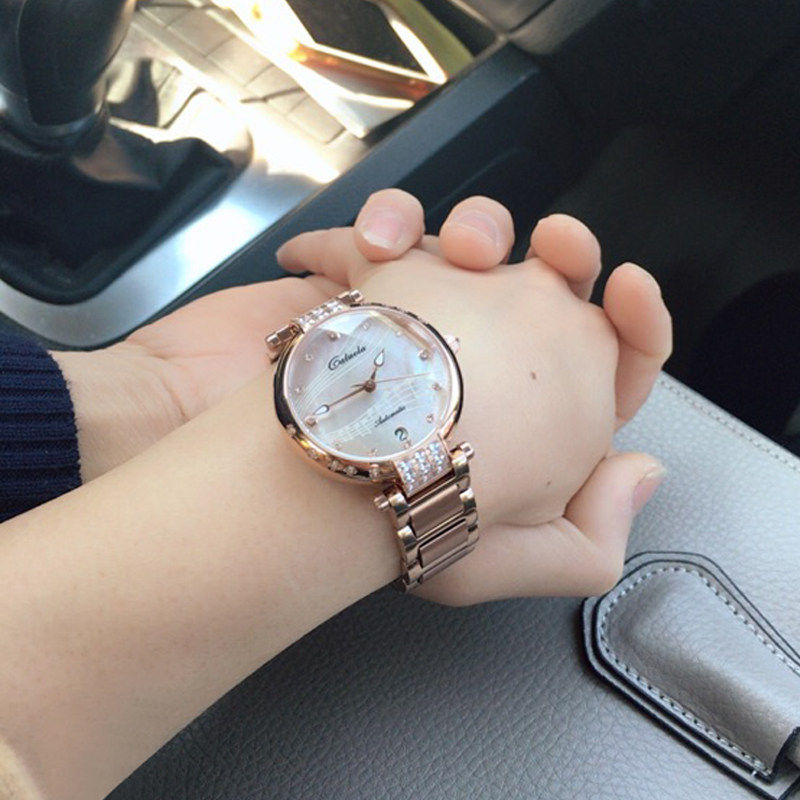 卡罗莱手表女简约气质自动机械表女正品牌女士手表防水时尚瑞钻名