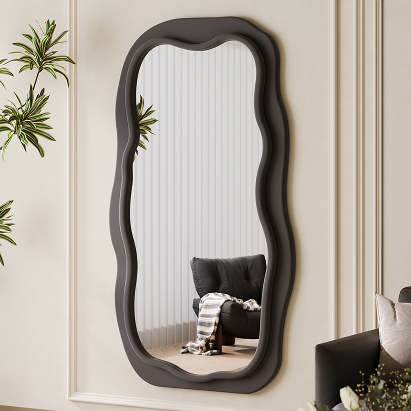 法式复古镜子全身镜高级感上墙家用入户门口不规则波浪穿衣镜贴墙,住宅家具,穿衣镜,淘宝优惠券,粉丝福利购,淘宝优惠卷