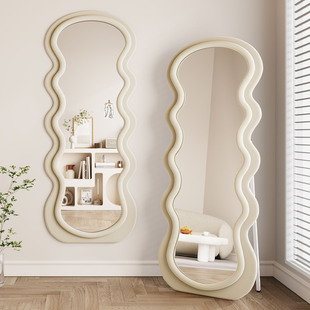 全身镜落地镜家用轻奢高级感挂墙镜子可挂可立ins波浪穿衣试衣镜