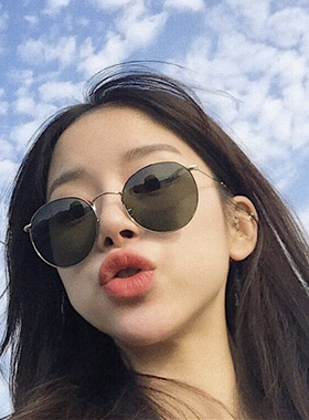INS复古风圆框黑色女太阳眼镜