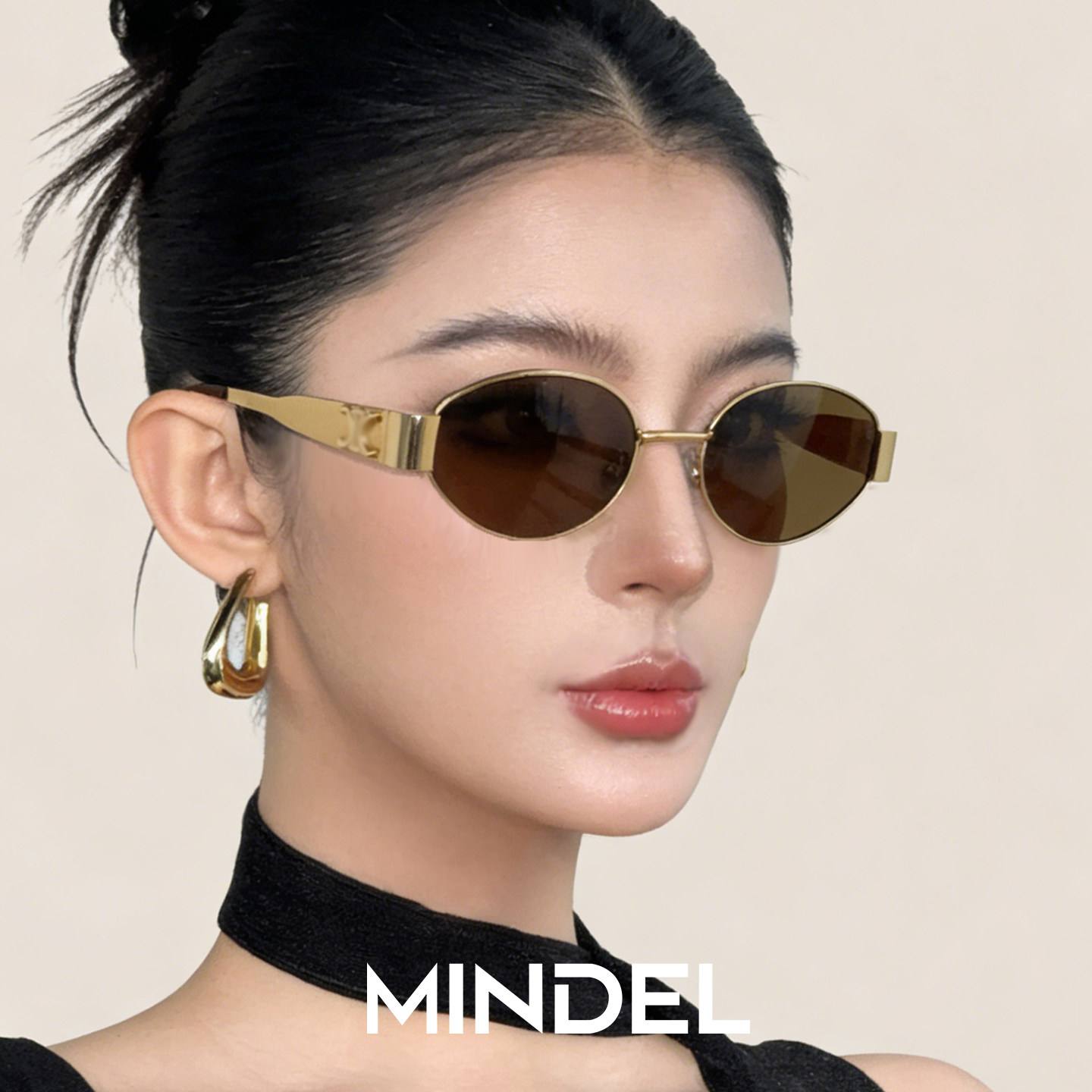 老钱风墨镜女款金属椭圆海边旅游防晒防紫外线高级感太阳眼镜小框