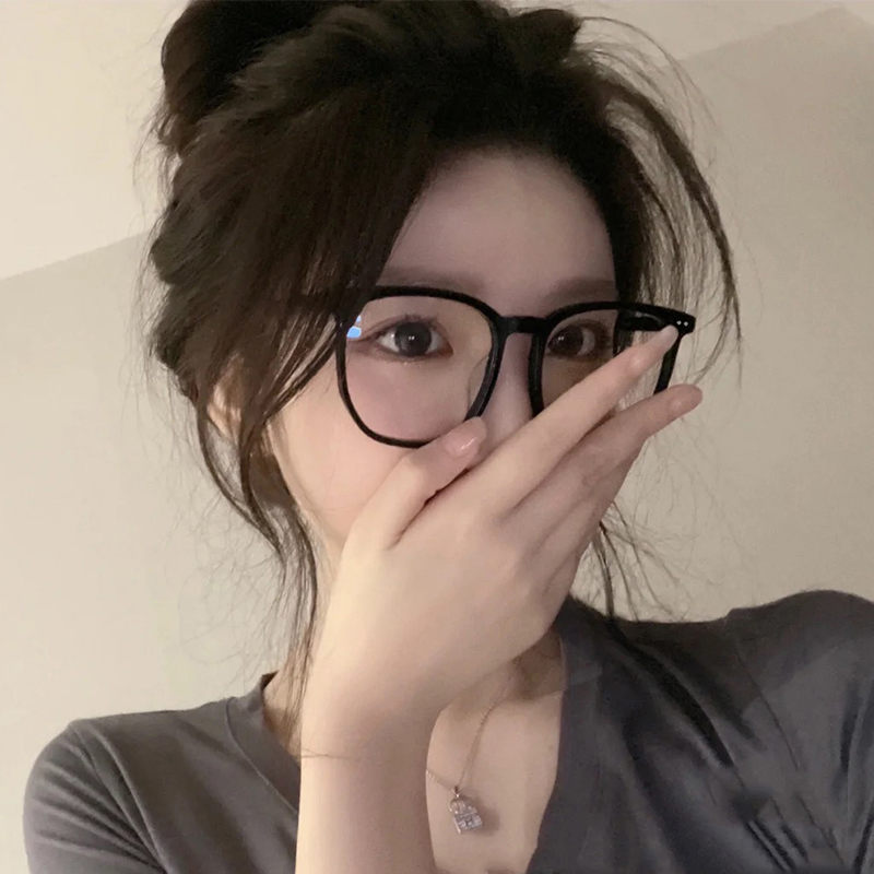 黑框素颜眼镜女超大框防辐射蓝光眼镜护目平光大脸显瘦近视有度数