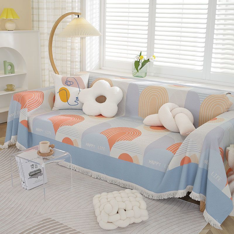 华夫格沙发盖布盖巾沙发巾一整张全盖全包沙发套罩盖毯子四季通用