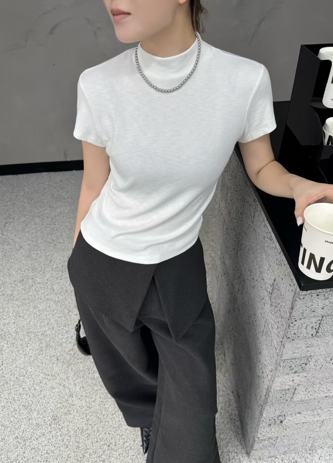三可8170 韩版秋季新款时尚后镂空雪花羊绒棉短袖T恤短款女上衣