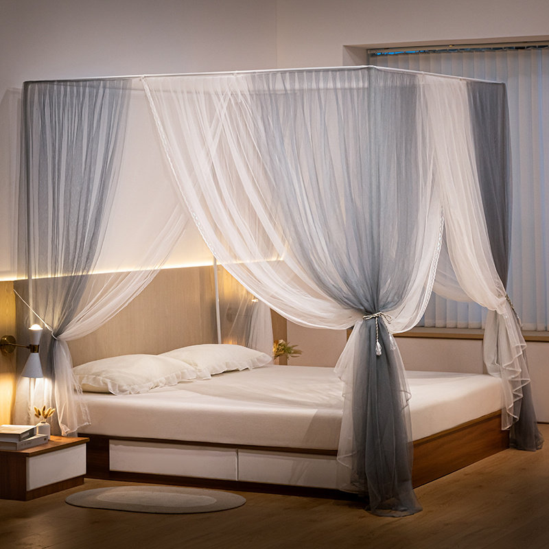 2023新款双层拼色落地方帐铁艺烤漆宫廷蚊帐夏天家用防蚊蚊帐