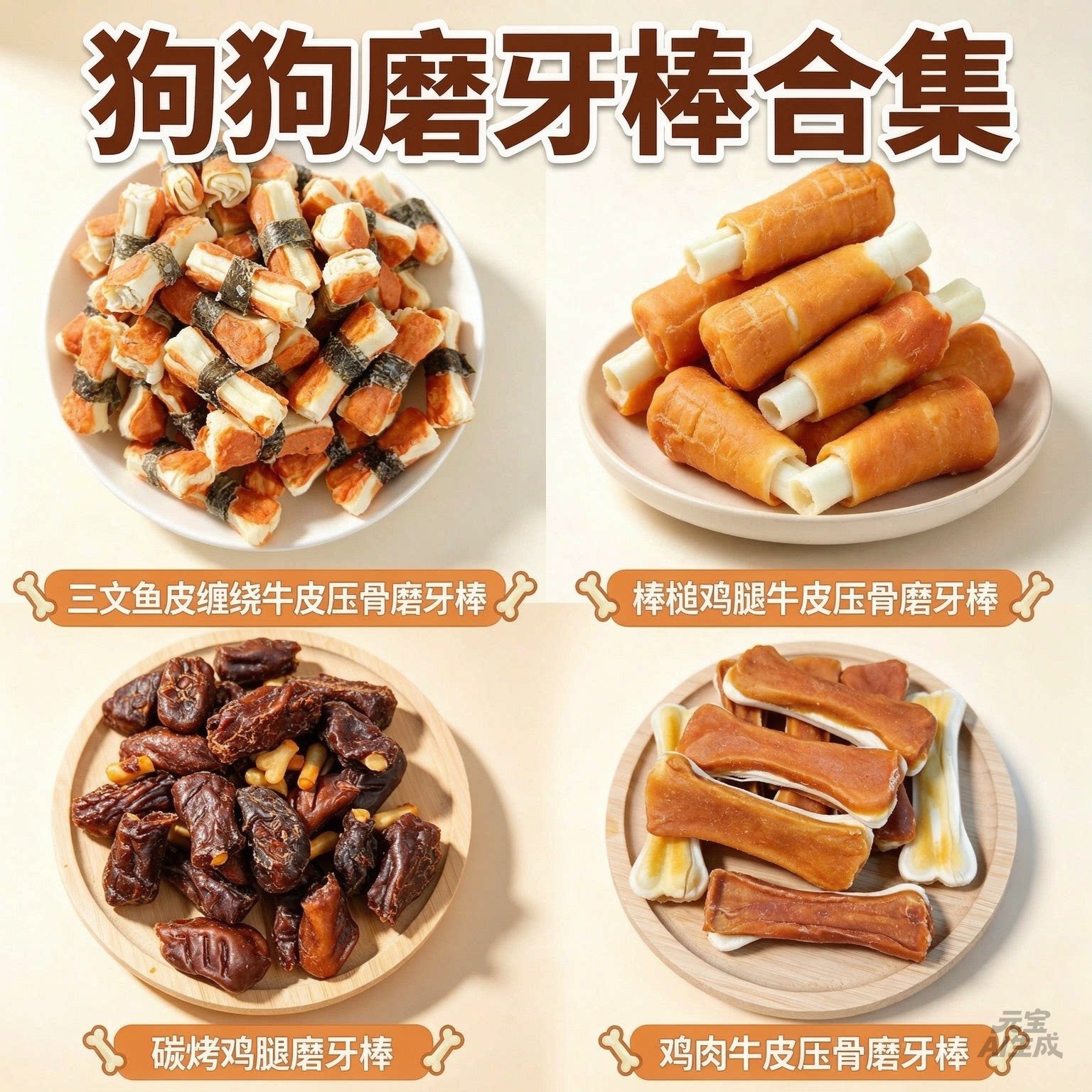 宠物零食磨牙棒合集三文鱼皮缠绕狗冻干零食