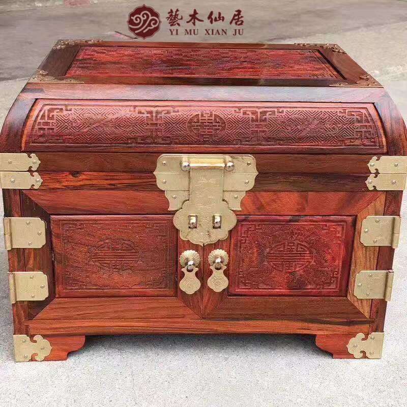 实木嫦娥木质大红酸枝红木复古中国风奔月镜箱首饰盒带锁珠宝箱