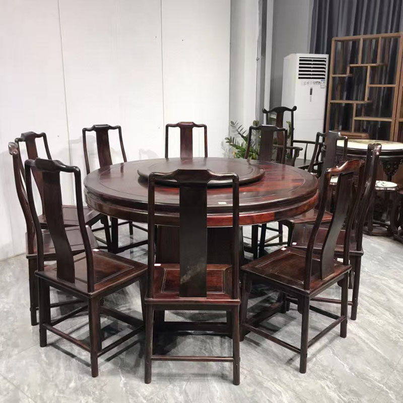 红木家具大红酸枝158cm素面圆餐桌新中式客厅实木餐桌椅组合