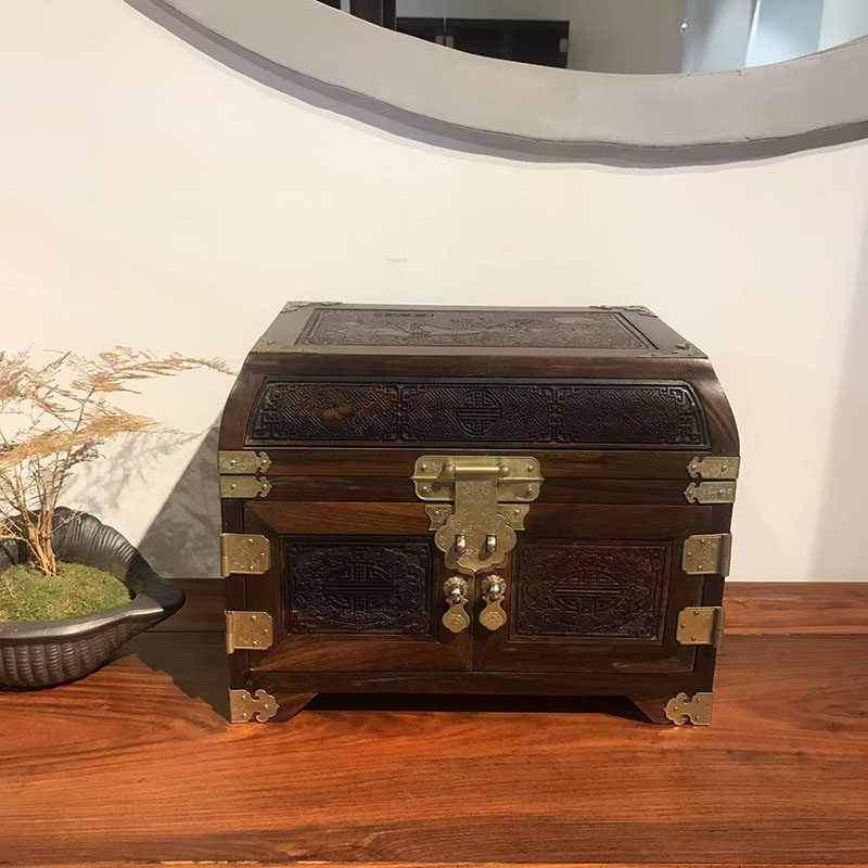 大红酸枝嫦娥奔月首饰盒镜箱国风红木化妆台复古风结婚饰品收纳盒