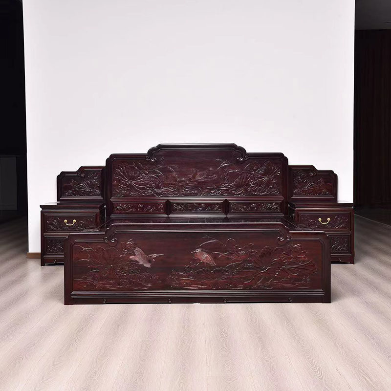 印度小叶紫檀荷花高低床檀香紫檀实木双人床卧室床明清古典婚床,住宅家具,红木床,淘宝优惠券,粉丝福利购,淘宝优惠卷