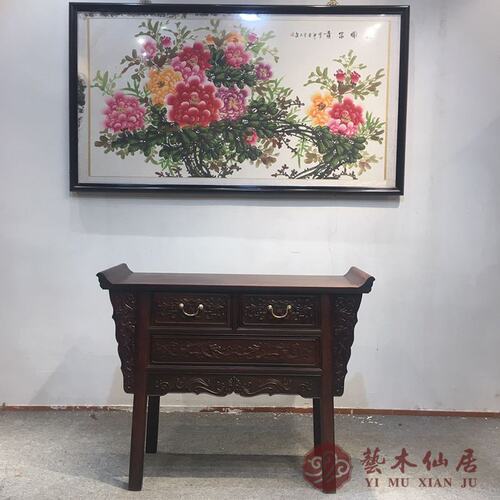 大红酸枝清式翘头二联柜门厅玄关柜实木厂家直销红木家具