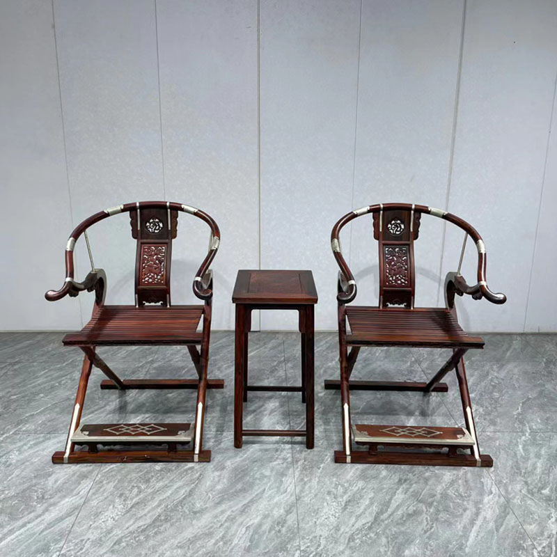 大红酸枝交趾黄檀三件套麒麟交椅圈椅宫廷椅折叠椅红木家具