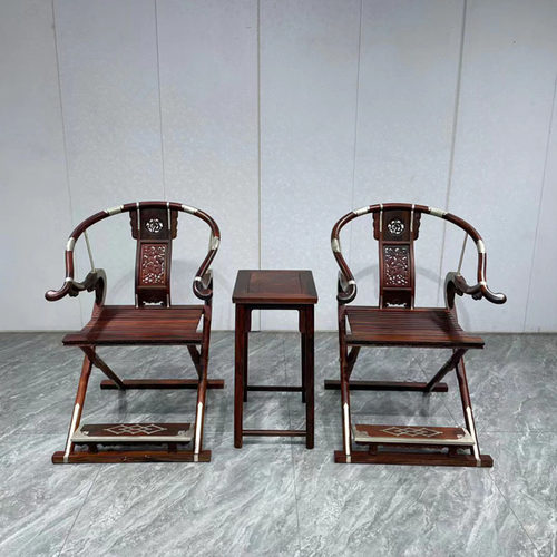 大红酸枝交趾黄檀三件套麒麟交椅圈椅宫廷椅折叠椅红木家具