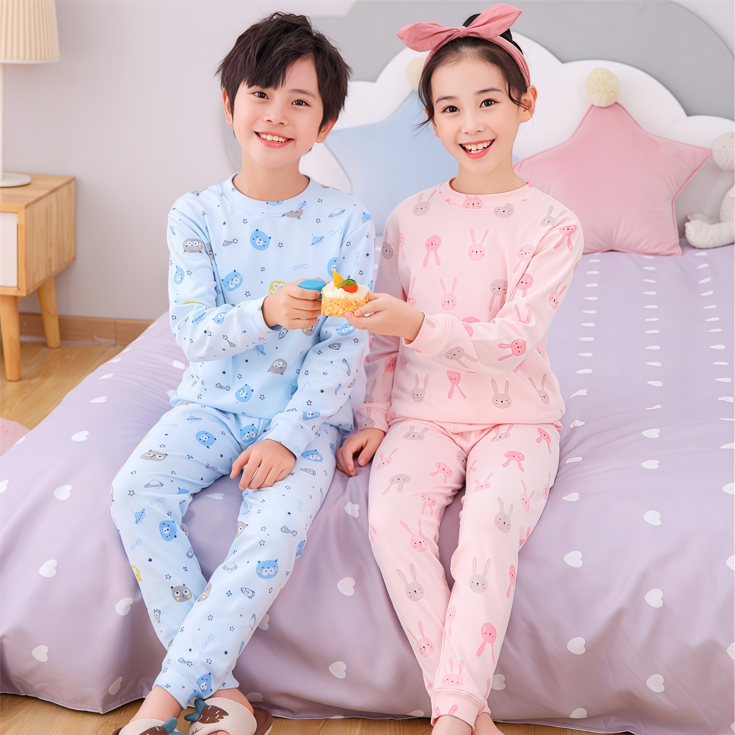 萱泽圆领磨毛工艺套装卡通印花