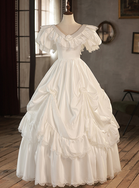 法式民国复古风古着蕾丝轻婚纱旅拍迎宾纱缎面2025新款春季礼服女