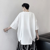 衫 夏季 上衣个性 开叉嘻哈半袖 ins潮牌蝙蝠袖 T恤男宽松oversize短袖