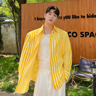 夏季个性明黄色小众潮牌衬衫长袖
