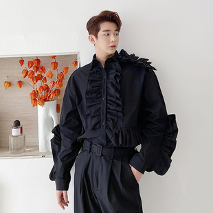 男长袖 英伦宫廷风荷叶边走秀衬衫 文艺禁欲系小众上衣网红痞帅衬衣