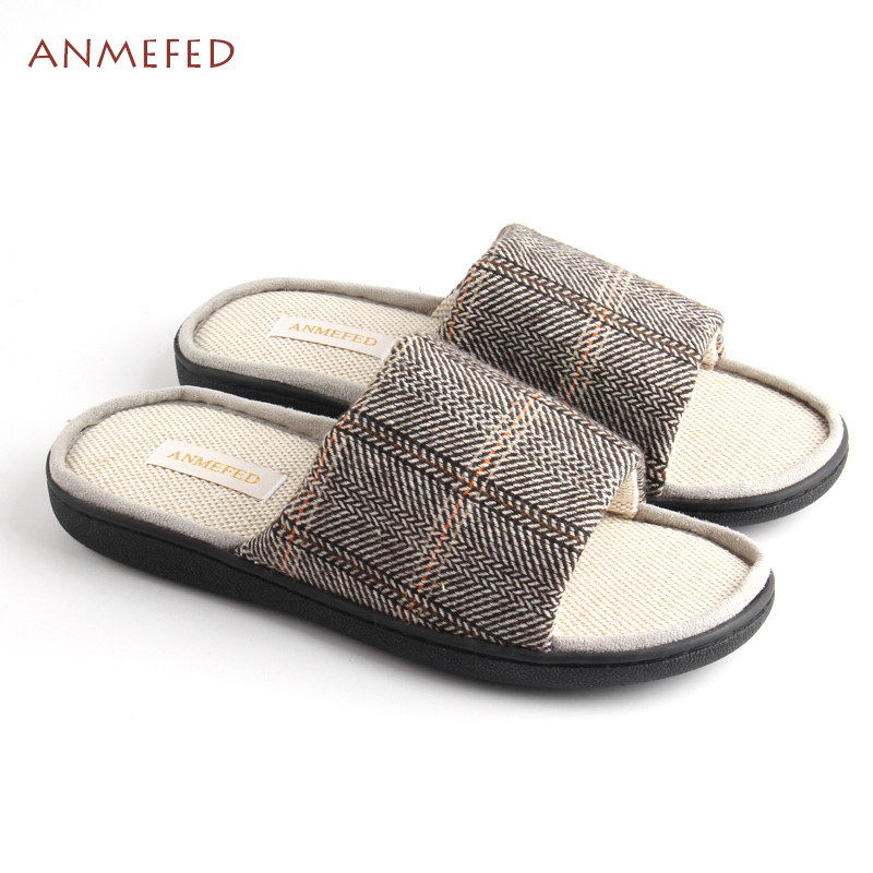 出口男士春夏亚麻底凉拖鞋空调室内居家用时尚一字拖通头防滑拖鞋