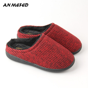 出口情侣男女士秋冬季 暖气房厚底防水居家用室内呢绒棉拖 保暖拖鞋