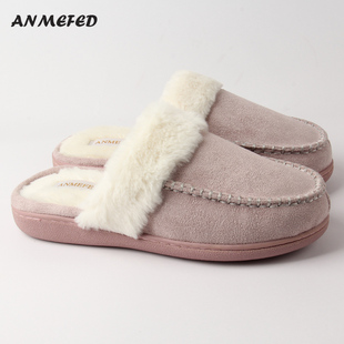 出口女士居家用厚底麂皮橡胶底防滑保暖毛绒棉拖鞋办公室时尚拖鞋