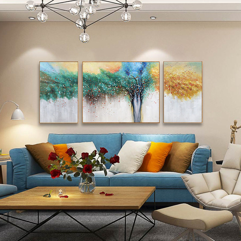 速发手绘油画 生命之树 现代客厅三联挂画抽象风景沙发背景墙招财